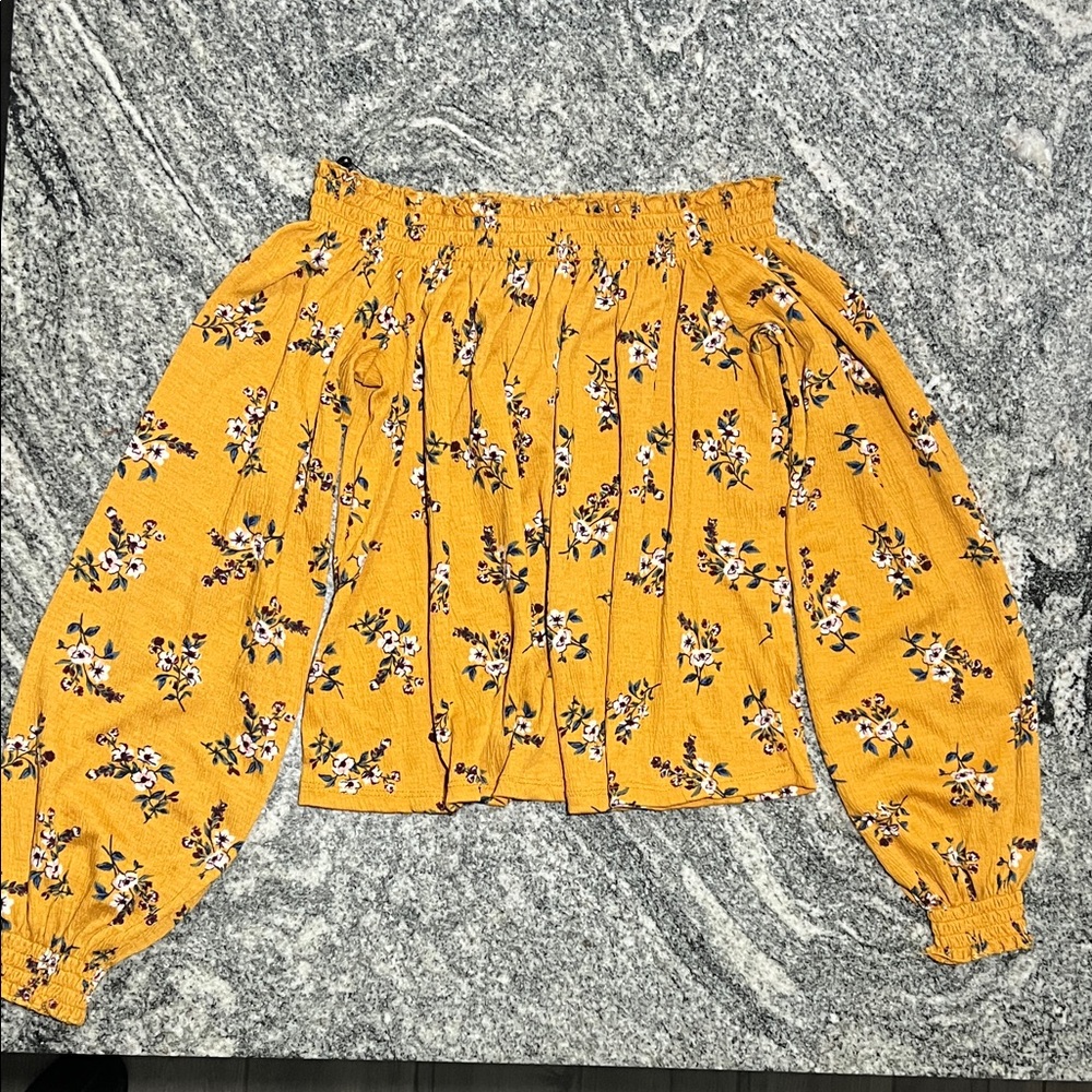 H&M Mustard Floral Off the Shoulder Top